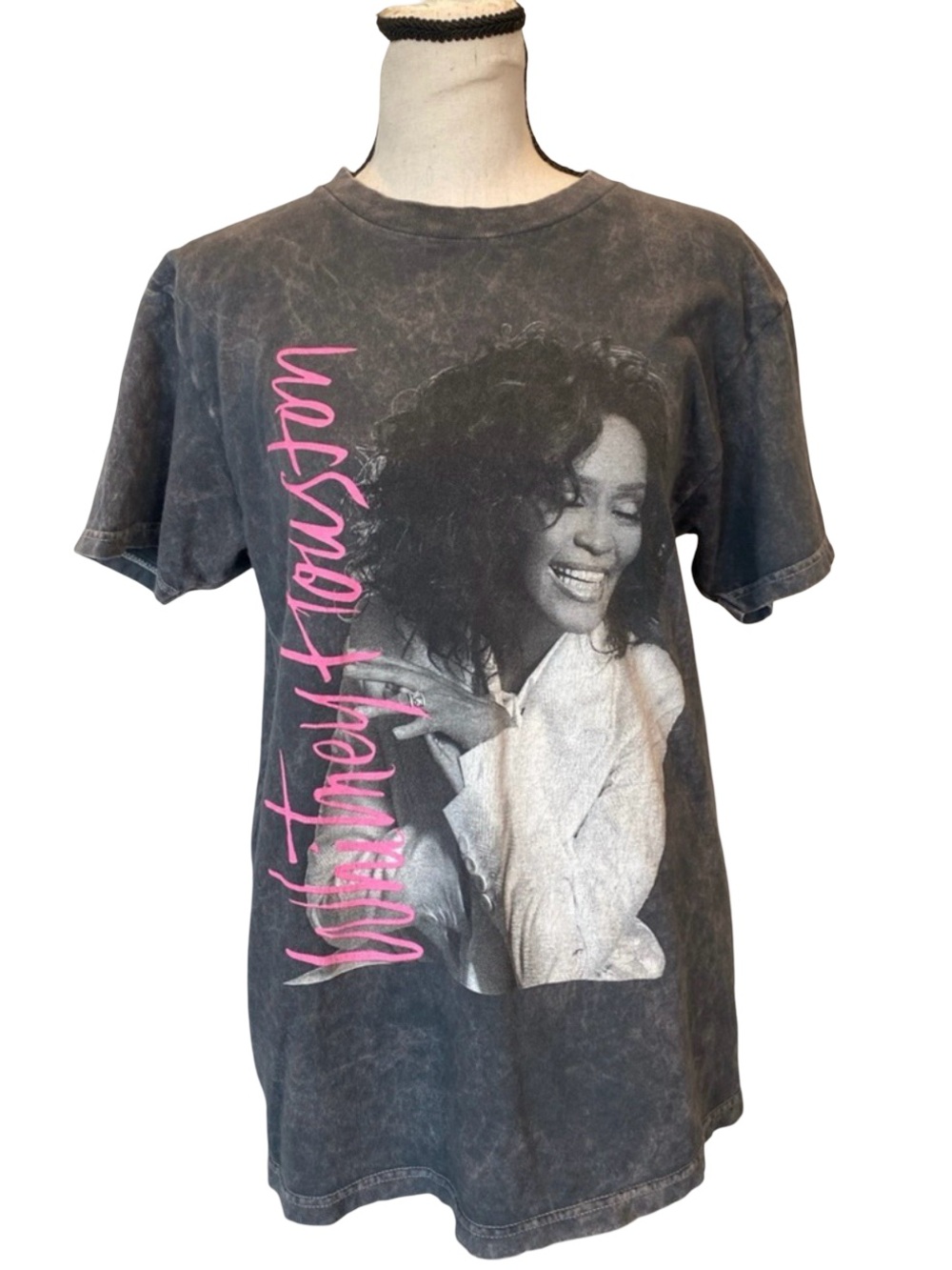 Whitney Houston Graphic T Shirt Acid Wash Vintage Style Music Icon Medium